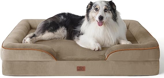Bedsure XL Large Dog Bed Sofa - Washable Orthopedic Dog Couch, 106x80cm | Waterproof Inner Liner, Removable Flannel Cover, Dog Pillow with U-Shape Bolster, Hazel Squre Pet Bed