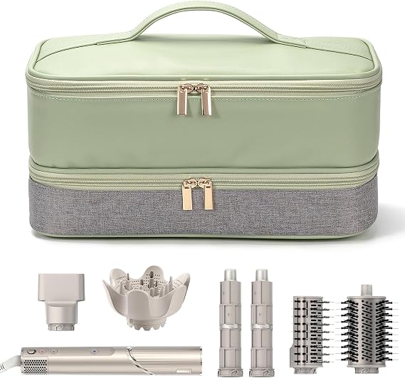 Double-Layer Travel Carrying Case for Shark Flexstyle/FlexFusion Airwrap Brush Hair Dryer , Waterproof PU Leather Hair Tool Organizer for Shark Flexstyle /Dyson Airwrap Styler Travel Accessories