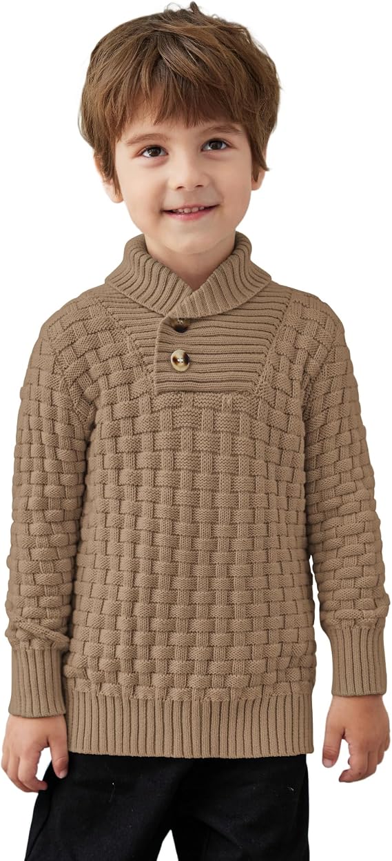 Arshiner Boys Crewneck Long Sleeve Textured Ribbed Edge Pullover Sweaters Button Up Knitted Sweater Tops
