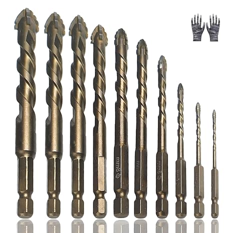 4Flute Sawtooth Eccentric Drill Bits TitaniumCoated Carbide Tips, 2in1 Drill & Tap Combo Kit, MultiSize Hex Shank Set for Metal, Wood, Plastic & Masonry (3+4+5+6+7+8+10+12+14+16)