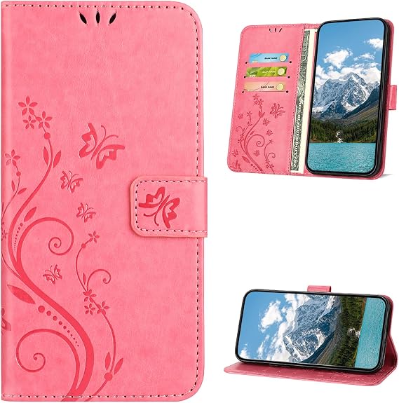 Mobile Phone Case for Huawei Y6 2019 Case PU Leather Embossing Flip Case with Card Slot Flip Case Protective Cover for Huawei Y6 2019 Pink