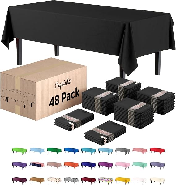 Party Solids Black Tablecloths for Rectangle Tables 48 Pack Plastic Table Cloth Disposable 54" X 108" Black Table Cloths Rectangle Tablecloth Plastic Tablecloths Rectangular Party Supplies