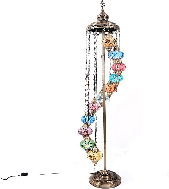 Asylove Turkish 11 Sphere Floor Lamp Moroccan Mosaic Lighting Standing Lamp for Living Room - 11 Globes - 6 feet (11 Spheres)