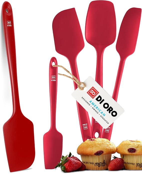 DI ORO Silicone Spatula Set - 600F Heat Resistant, 5-Pc Red