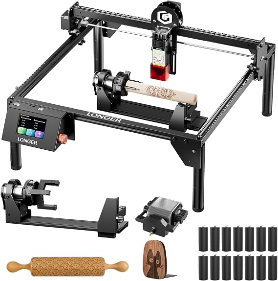 LONGER Ray5 Laser Engraving Machine Set with Air Assist Support Feet & Clamp for Wood Metal & Glass DIY CNC Engraving 5W 400 × 400 mm Working Area