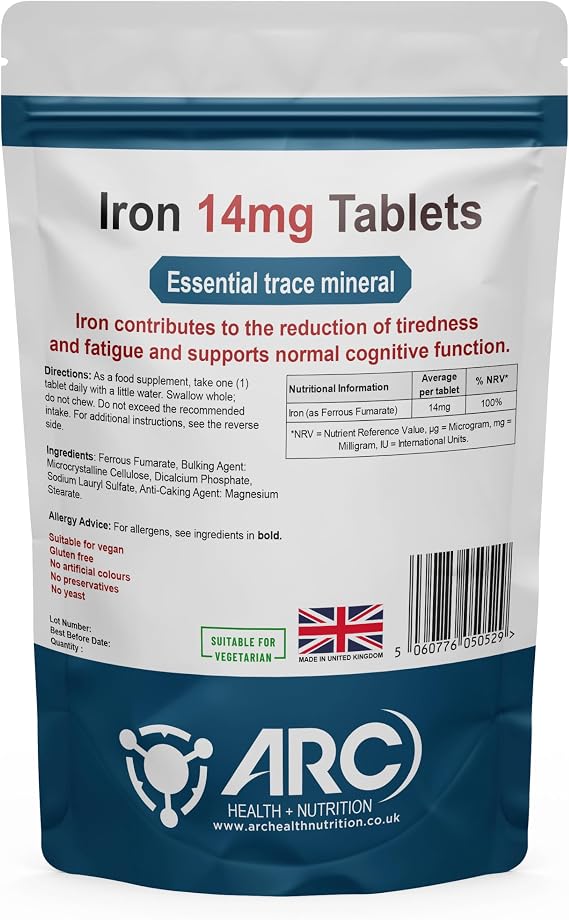 Gentle Iron Supplement 180 Tablets - Vegan Elemental Iron Supplements for Women & Men, Energy Tablets, Reduces Tiredness and Fatigue – Vitamin, Made in The UK
