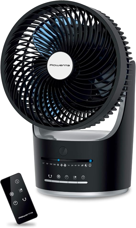 Rowenta VU2410U7 Turbo Silence Air Circulator Full 360 Degree Oscillation Fan with Remote Control, Black