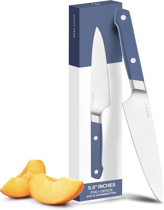 Misen 5.5" Utility Knife High Carbon Japanese AUS-10 Stainless Steel Hybrid German & Japanese Blade Precision Kitchen Knife for Professionals & Home Cooks Ultimate Cutting Performance - Blue
