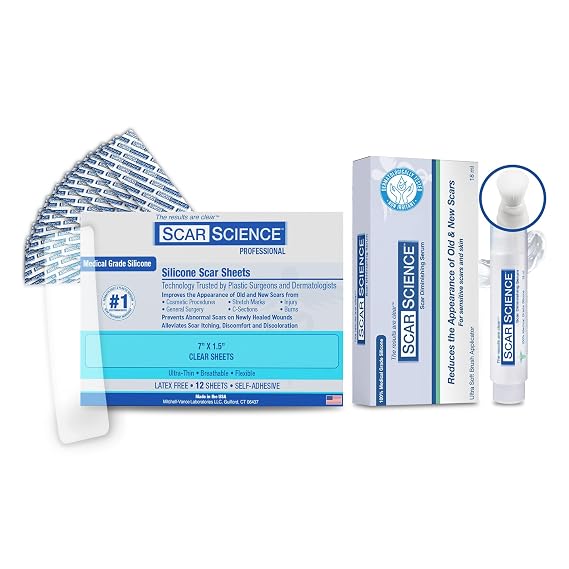 Ultimate Scar Care Bundle ScarScience Silicone Scar Strips & Silicone Scar Gel with Touch-Free Brush for Comprehensive Scar Treatment and Healing