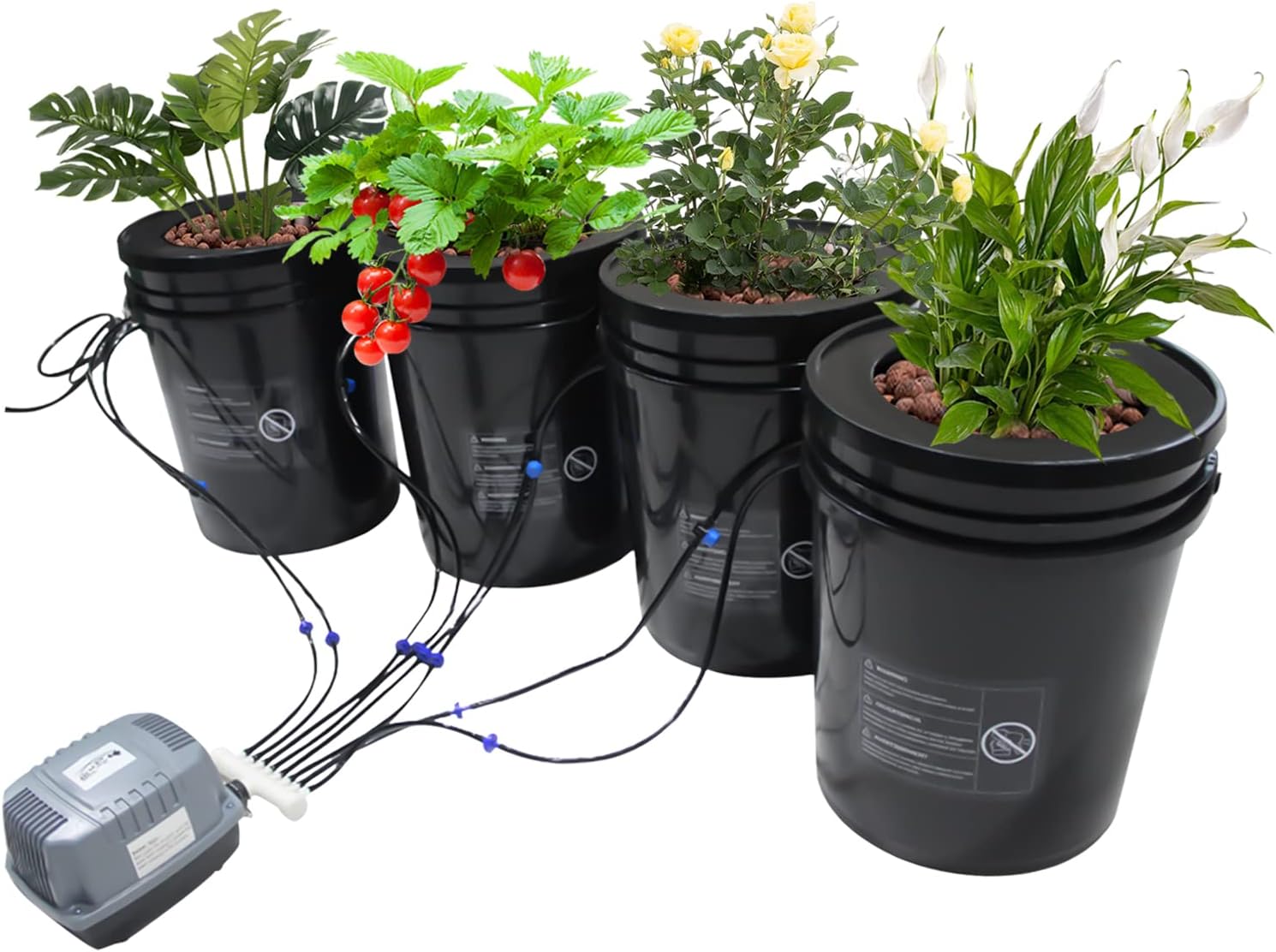 DNYSYSJ DWC Hydroponics Growing System, 5-Gallon 4 Bucket Reservoir Kit, DWC Deep Water Culture, Recirculating Drip Garden System with Multi-Purpose Air Hose, Air Pump, and Air Stone