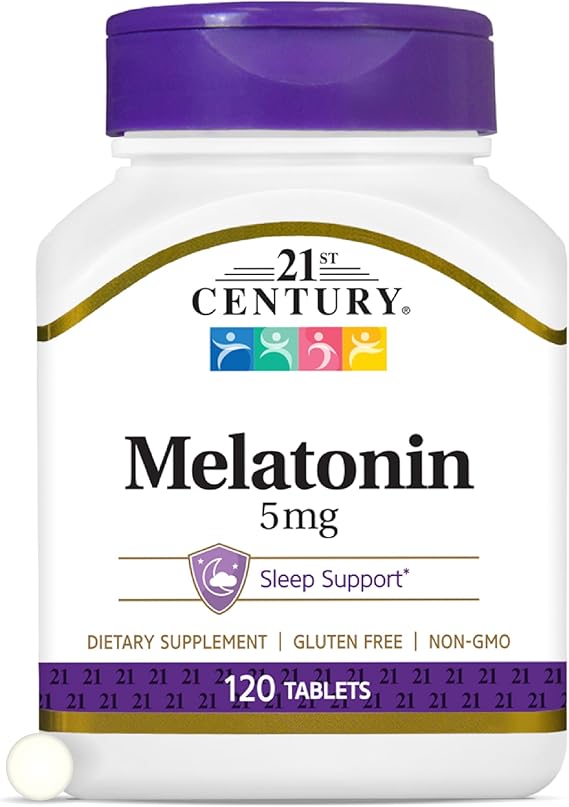21st Century Melatonin 5mg Tablets, 120 Count, Sleep Aid for Adults, Promotes Relaxation & Restful Sleep, Non-Habit Forming, Gluten-Free, Non-GMO