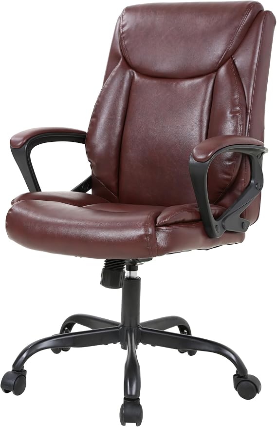PayLessHere Home Office Chair Ergonomic PU Leather Desk Chair Mid Back, Swivel, and Executive Design with Lumbar Support, Armrests, and Adjustable Features (Brown)