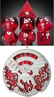DNDND 7pcs Matt Red DND Metal Dice and DNDND Dragon Roulette Spinner Dice