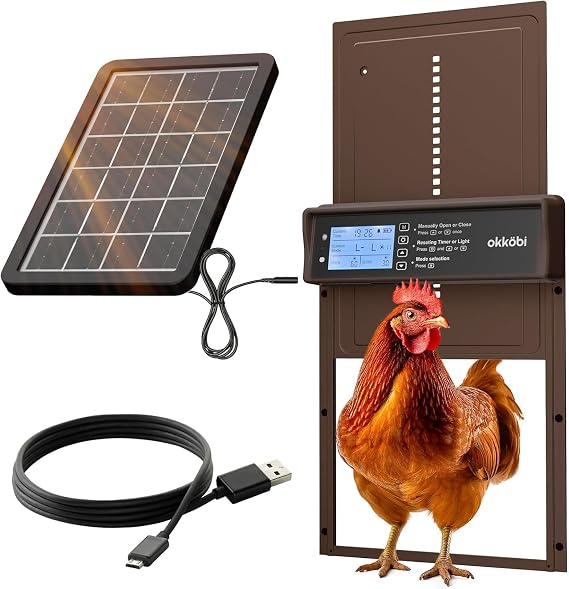 Chicken Coop Door, Solar Powered Automatic with LCD Display, Light Sensor