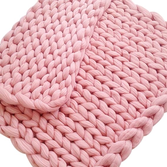 Knitted Throw Blanket for Sofa Pink, Handmade Knit Chunky Blankets Cozy and Comfortable 6cm Wide Knitted Throw Blankets for Sofa Bed Soft Cozy Home Decor-60x80inch