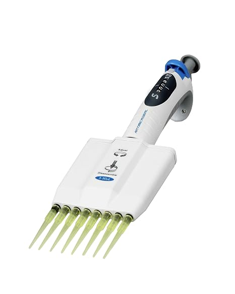 JS-TP8D50H 5-50uL Adjustable Volume Multi-Channel Micropipette Pipettors with 8 Channels | 4-Position Volume Settings | High Chemical and UV Resistance