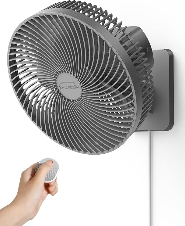 10 Inch Quiet Wall Mount Oscillating Fan with Remote & Timer, 4-Speed Portable Air Circulator for RV Indoor Use, Adjustable Tilt with 5.9ft Adapter, 90 Cooling for Home Office Bedroom Bathroom