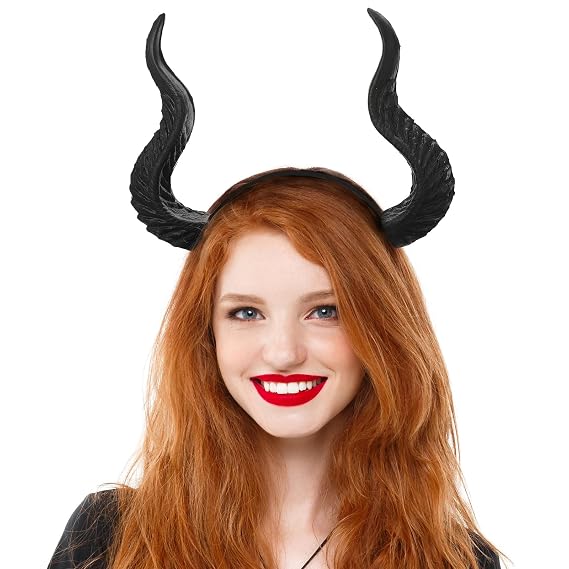 MOSTORY Black Devil Horns Headband - Large Demon Horns Hairband Dark Ox Horn Headband for Women Men Renaissance Accessory Renfaire Halloween Cosplay