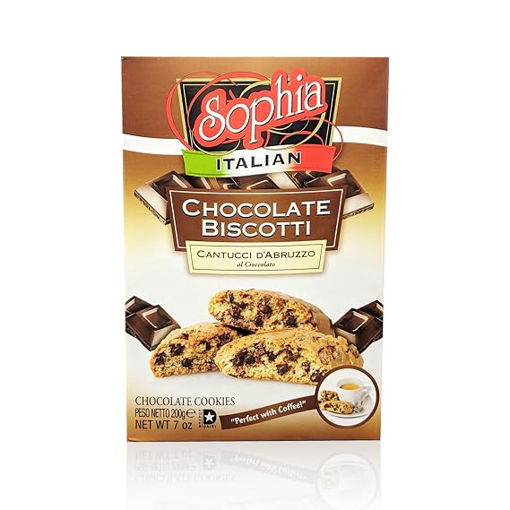 Sophia Biscotti - Chocolate Cantuccini 7oz (6-pack) | Gourmet Italian Chocolate Cookies | Bakery Cookies Made in Italy | Biscotti Cookies with Dark Chocolate | Authentic Italian Food Gift