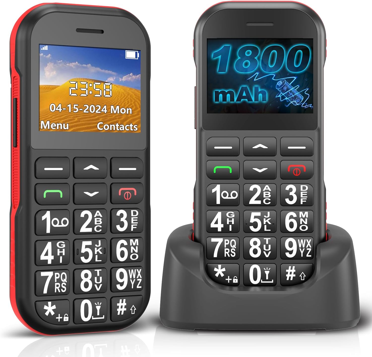 Mobile Phone for Elderly, Easy to Use Unlocked Big Button Mobile Phone with Charging Dock and SOS Emergency 1800mAh Lager Battery Pay as you go Phone