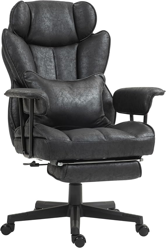 Executive Office Chair, 400LBS Big and Tall Office Chair with Foot Rest, Microfiber Computer Desk Chair with Lumbar Support, Reclining Function and Wide Seat, Black