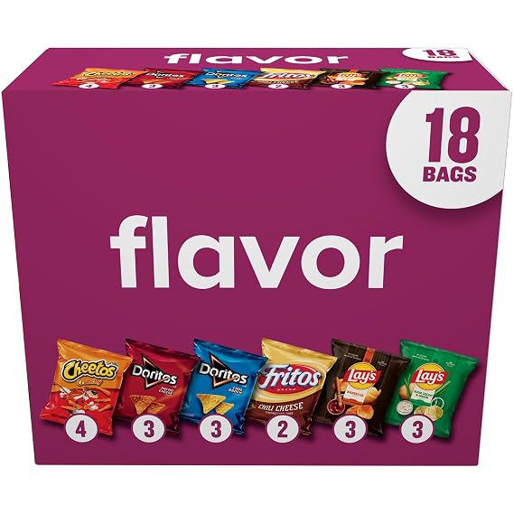 Frito-Lay Snacks Variety Pack, Flavor Mix, Single Serve Snack Bags, (18 Pack), Fritos, Cheetos, Lay's, Doritos, Chips