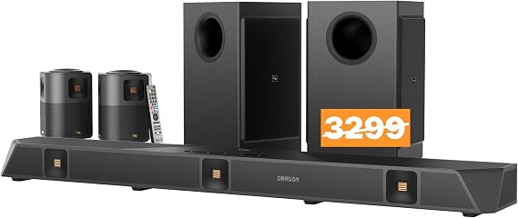 Dragon 11.4.6 Dolby Atmos/DTSXPro Surround Soundbar Sys-Dual 8"Opposed Subs | Elite 360 Cinema+Spatial Processing, Dual 8" Opposing Subwoofers, 58" Main, HiFi AMTs, Bipolar Surrounds, 6 Height Ch*3000W