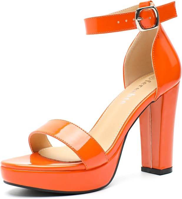 Women's Platform Ankle Strap Sandals, Open Toe, Chunky Block Heel 3.94 Inch