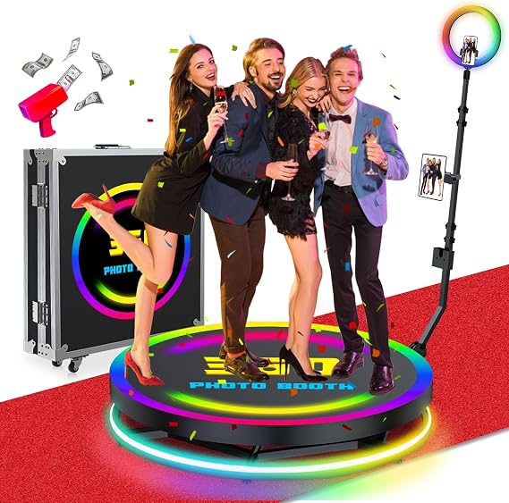 360 Photo Booth Machine for Parties 39.6in,App Remote Control Auto Spin Video Booth with Flight Case, 360 Photo Booth 100cm for 1-5 People,RGB Ring Light, Free Custom Logo, 360 Booth for Party Events