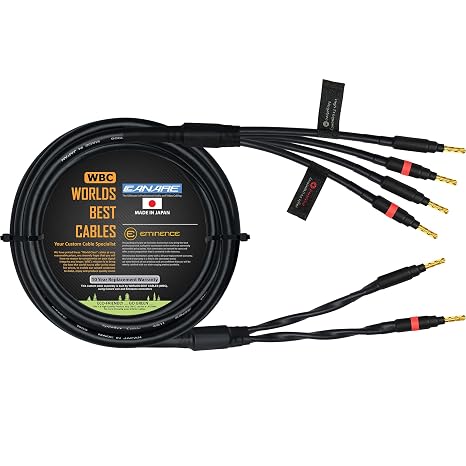 WORLDS BEST CABLES 8 Foot - Canare 4S11 Audiophile Grade - HiFi Star-Quad Bi-Wire Single Speaker Cable for Center Channel with Eminence Gold Banana Connectors