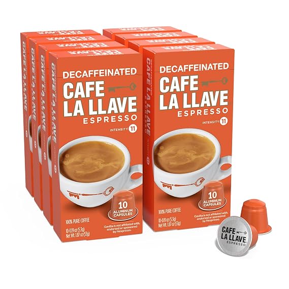 Cafe La Llave Decaf Espresso Aluminum Capsules, Dark Roast, 80ct | Compatible with Nespresso Original Machines, Aluminum Capsules, Simple Convenient Mess-Free Espresso, Bold Latin Flavor