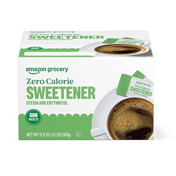 Amazon Grocery, Zero Calorie Stevia and Erythritol Sweetener Packets, 500 Ct