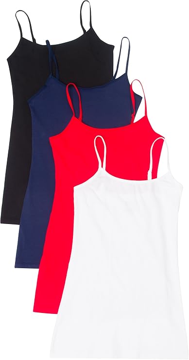 4 Pack Active Basic Women's Basic Tank Tops, Black/White/Navy/Red, Large