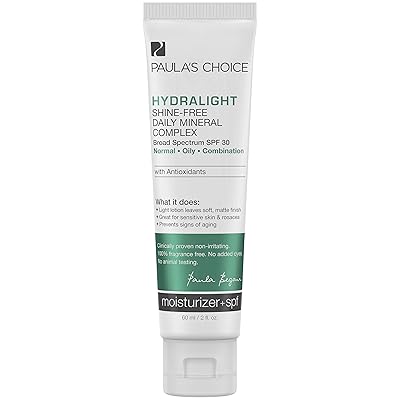 Paulas Choice HYDRALIGHT Shine-Free Mineral Moisturizer SPF 30, Antioxidants & Licorice Extract, Sunscreen for Oily Skin, 2 Ounce
