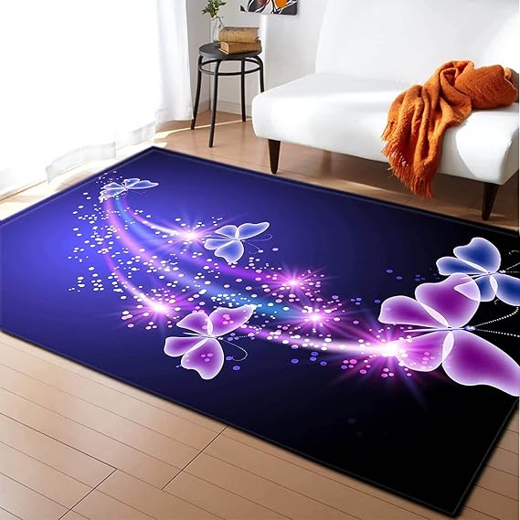 Butterfly Rugs for Bedroom Purple Living Room Area Rug Non-Slip Machine Washable Modern Home Decor Small Entrance Carpet 4'8" x6'