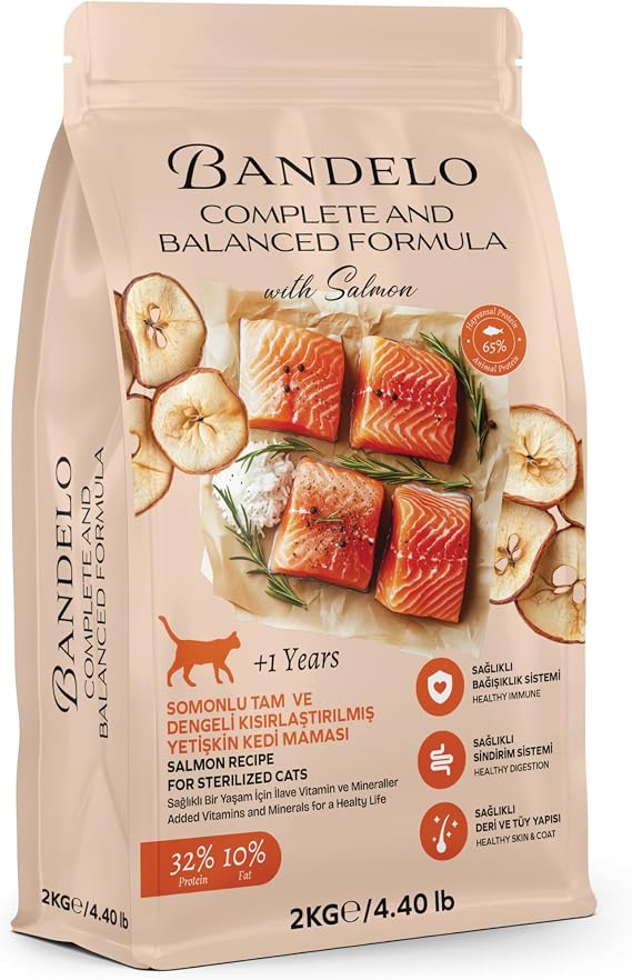 Kısırlaştırılmış Somonlu Yetişkin Kuru Kedi Maması 2 Kg - Vitamin İlaveli Tam ve Dengeli Kilo Kontrolü, Yüksek Hayvansal Protein İçerikli Kuru Mama