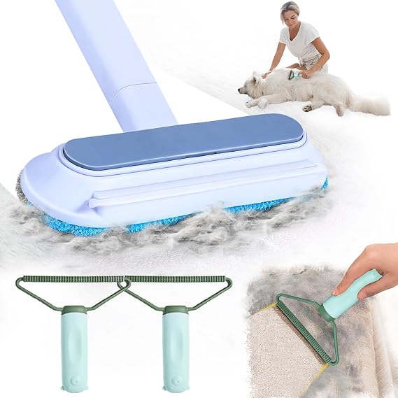Cat Hair Remover Furniture,2 Pcs Carpet Scraper,4 in 1 Dog Hair Remover, Reusable Cat Hair Remover for Dog and Cat,Adjustable Lint Brush for Carpet,Bedding and Furniture