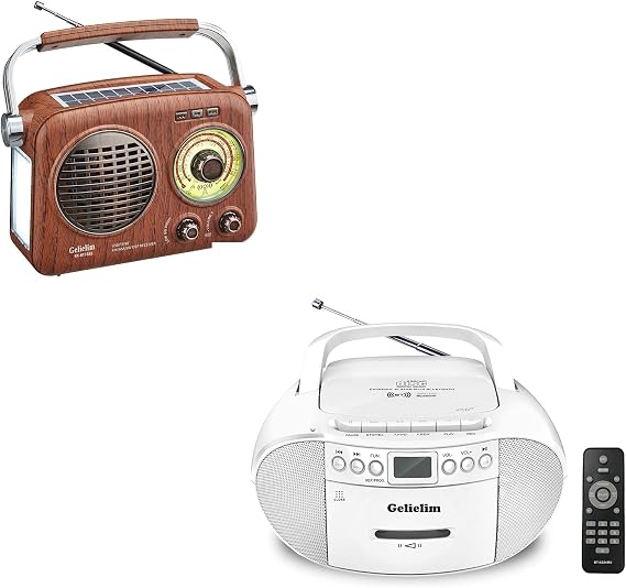 Gelielim Retro Radio Bluetooth Speaker + CD and Cassette Player Combo, AM FM Radio