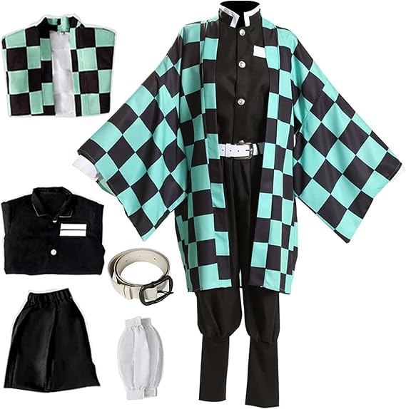Tanjiro Cosplay Costume Outfit Robe Kimono Uniform include robe,jacket,pant,belt,leg wraps(L)