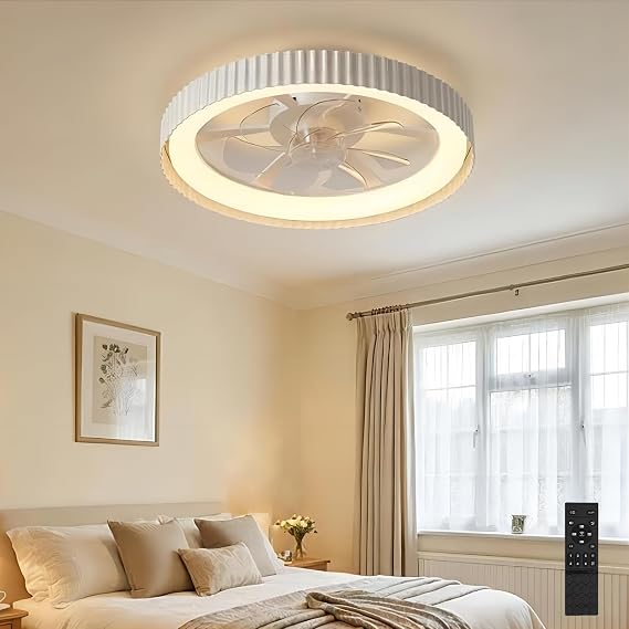 LEONTYNE 20 Inch Ceiling Fan with Light, APP & Remote Control, Dimmable Color Changing LED (3000K-6500K), 6-Speed Ultra-Quiet Reversible DC Motor,Modern Fan Light for Bedroom, Living Room, Kitchen [Energy Class E]