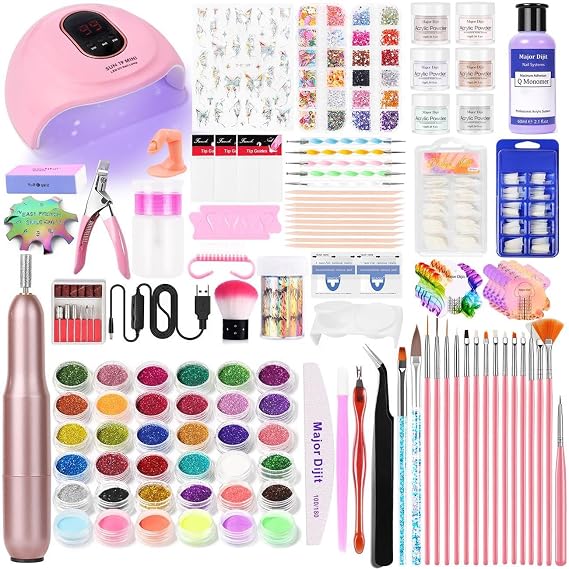 Acrylic Nail Kit with Liquid Monomer and UV Lamp