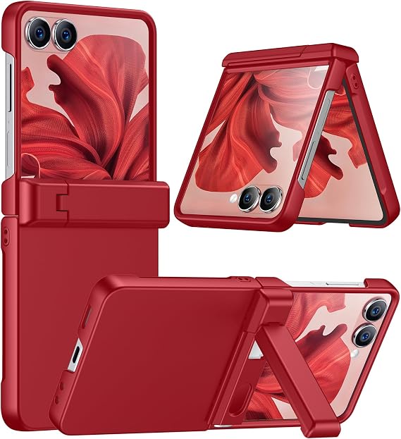 for Samsung Galaxy Z Flip 7 Case with [Built-in Front Screen Protector] [Kickstand][Hinge Protection][Hard PC] Ultra-Thin Shockproof Protective Phone Case for Galaxy Z Flip 7-Red
