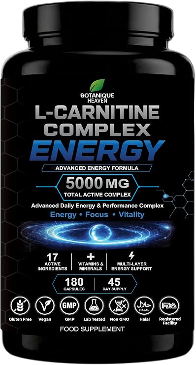 L-Carnitine Complex 5000mg with NAD+, PQQ & CoQ10, 180 Vegan Capsules