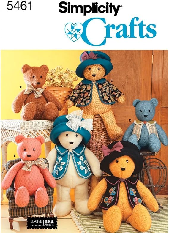 Simplicity 5461 Sewing Pattern - Classic 18 and 22 Inch Stuffed Bears with Clothes