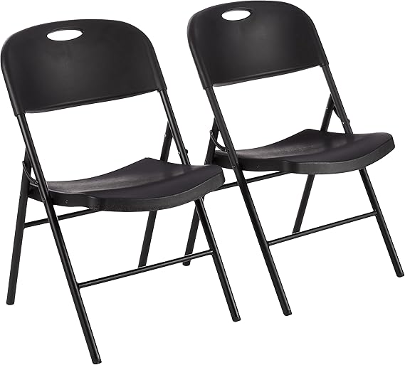 Amazon Basics Portable Folding Plastic Chair, Events Seating, Easy to Store, 350-Pound Capacity, Black, 2-Pack