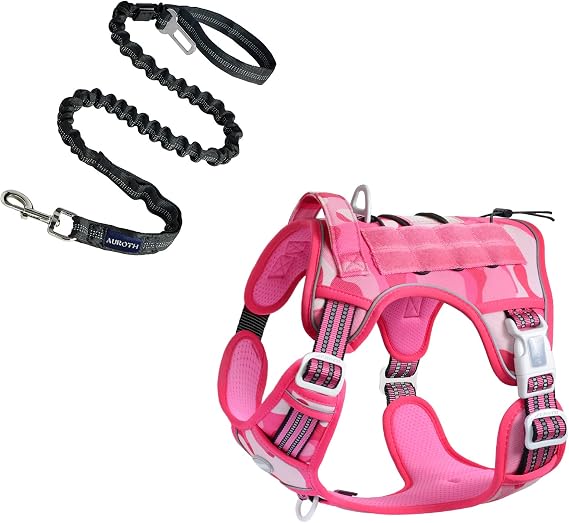 Auroth Tactical Dog Harness with Heavy Duty Dog Leash for Large Breed Dogs, No Pulling Reflective Dog Training Vest