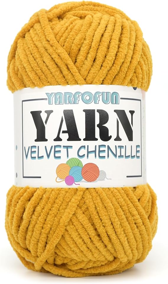 Velvet Chenille Yarn for Crocheting,Turmeric Fluffy Velvet Plush Yarn Thick Soft Chunky Chenille Yarn Baby Blanket Yarn for Crocheting Knitting Amigurumi Beginners 50g(Turmeric