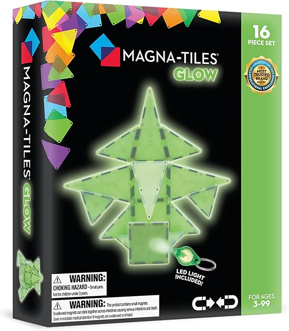MAGNA-TILES Glow 16-Piece Magnetic Construction Set, The Original Magnetic Building Brand