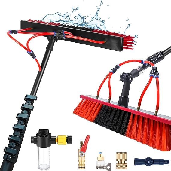 Water Fed Window Cleaning Brush, 10m Telescopic Carbon Fiber Pole