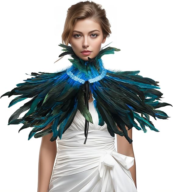 JEGERMIG Layered Feather Shoulder Shawl, Costume Accessory, 5 Color Options | A dramatic shoulder accent for Halloween and dress-up looks.